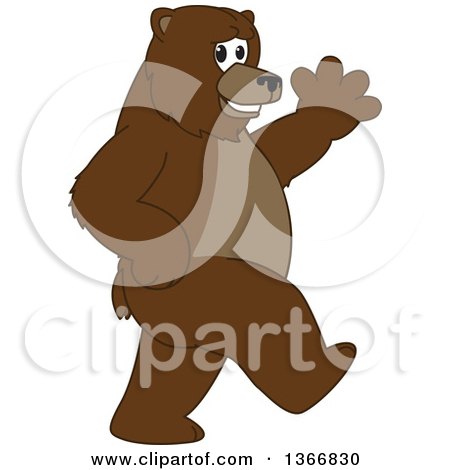 Clipart of a Grizzly Bear School Mascot Character Walking and Waving - Royalty Free Vector Illustration by Mascot Junction