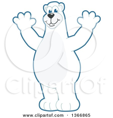 Clipart of a Polar Bear School Mascot Character Cheering - Royalty Free Vector Illustration by Mascot Junction