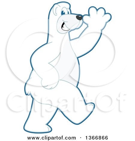 Clipart of a Polar Bear School Mascot Character Walking and Waving - Royalty Free Vector Illustration by Mascot Junction