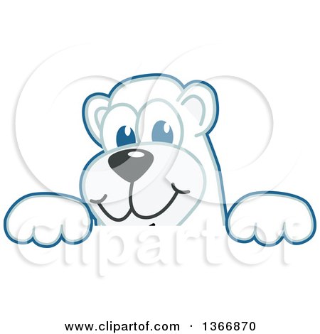 Clipart of a Polar Bear School Mascot Character Looking over a Sign - Royalty Free Vector Illustration by Mascot Junction