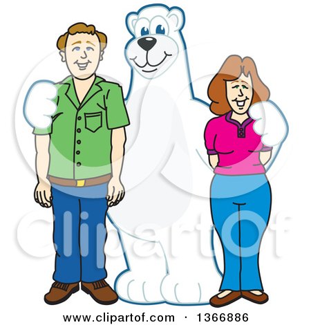 Clipart of a Polar Bear School Mascot Character Posing with Parents of Students - Royalty Free Vector Illustration by Mascot Junction