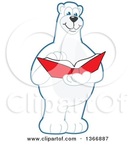Clipart of a Polar Bear School Mascot Character Reading a Book - Royalty Free Vector Illustration by Mascot Junction