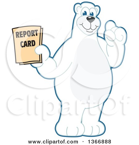 Clipart of a Polar Bear School Mascot Character Holding a Report Card - Royalty Free Vector Illustration by Mascot Junction
