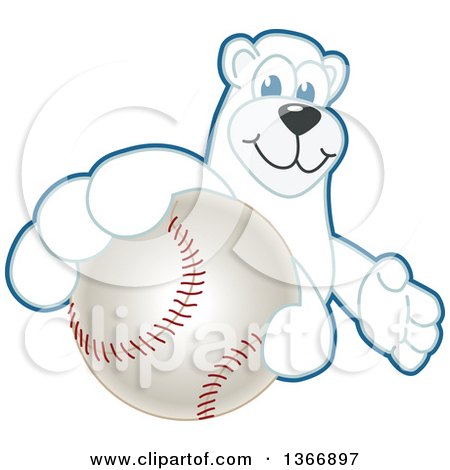 Clipart of a Polar Bear School Mascot Character Grabbing a Baseball - Royalty Free Vector Illustration by Mascot Junction