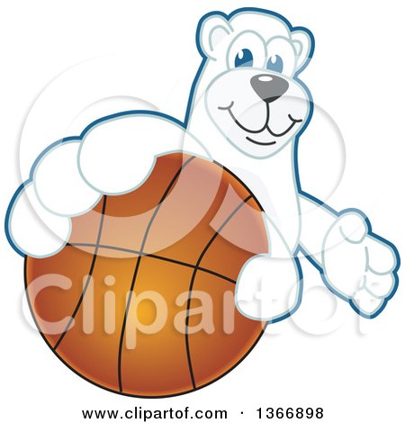 Clipart of a Polar Bear School Mascot Character Grabbing a Basketball - Royalty Free Vector Illustration by Mascot Junction
