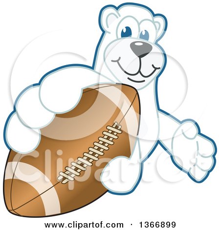 Clipart of a Polar Bear School Mascot Character Grabbing an American Football - Royalty Free Vector Illustration by Mascot Junction