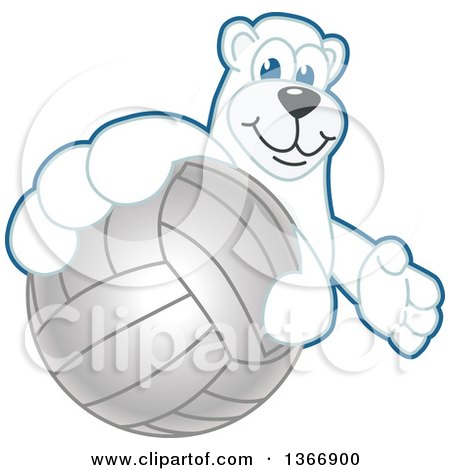 Clipart of a Polar Bear School Mascot Character Grabbing a Volleyball - Royalty Free Vector Illustration by Mascot Junction