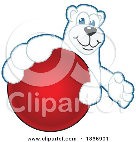 Clipart of a Polar Bear School Mascot Character Grabbing a Dodgeball - Royalty Free Vector Illustration by Mascot Junction