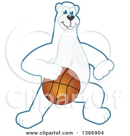 Clipart of a Polar Bear School Mascot Character Dribbling a Basketball - Royalty Free Vector Illustration by Mascot Junction