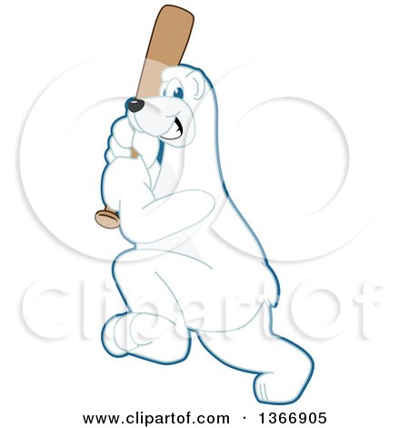 Clipart of a Polar Bear School Mascot Character Swinging a Baseball Bat - Royalty Free Vector Illustration by Mascot Junction