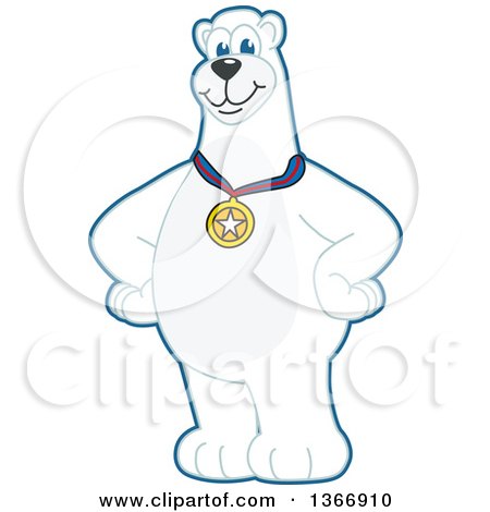 Clipart of a Polar Bear School Mascot Character Wearing a Sports Medal - Royalty Free Vector Illustration by Mascot Junction