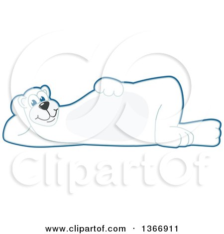 Clipart of a Polar Bear School Mascot Character Resting on His Side - Royalty Free Vector Illustration by Mascot Junction