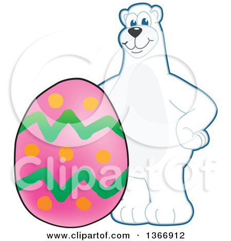 Clipart of a Polar Bear School Mascot Character with an Easter Egg - Royalty Free Vector Illustration by Mascot Junction