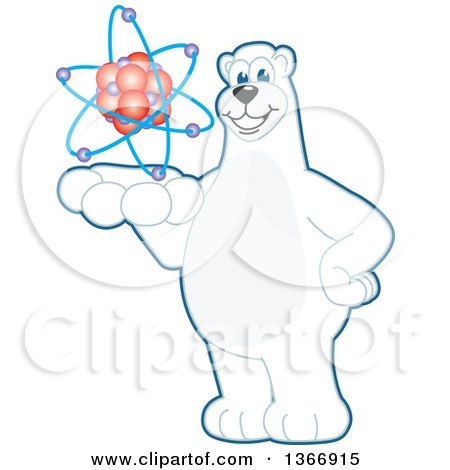 Clipart of a Polar Bear School Mascot Character Holding an Atom - Royalty Free Vector Illustration by Mascot Junction