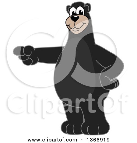 Clipart of a Black Bear School Mascot Character Pointing - Royalty Free Vector Illustration by Mascot Junction