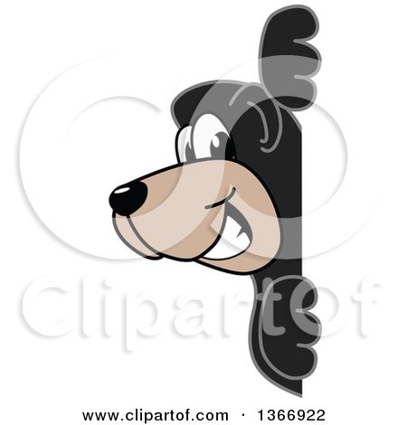 Clipart of a Black Bear School Mascot Character Looking Around a Sign - Royalty Free Vector Illustration by Mascot Junction