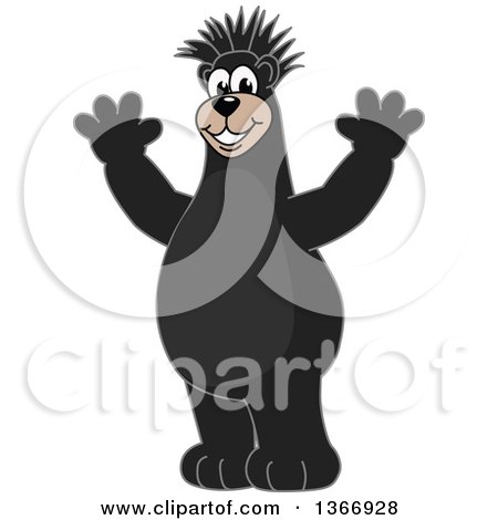 Clipart of a Black Bear School Mascot Character with a Mohawk, Cheering - Royalty Free Vector Illustration by Mascot Junction