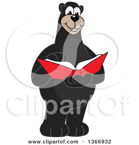 Clipart of a Black Bear School Mascot Character Reading a Book - Royalty Free Vector Illustration by Mascot Junction