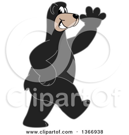 Clipart of a Black Bear School Mascot Character Walking and Waving - Royalty Free Vector Illustration by Mascot Junction