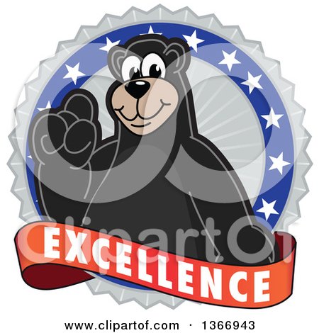 Clipart of a Black Bear School Mascot Character on an Excellence Badge - Royalty Free Vector Illustration by Mascot Junction