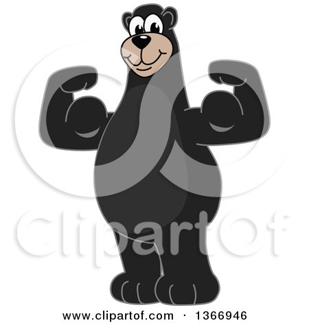 Clipart of a Black Bear School Mascot Character Flexing His Arm Muscles - Royalty Free Vector Illustration by Toons4Biz