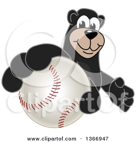 Clipart of a Black Bear School Mascot Character Grabbing a Baseball - Royalty Free Vector Illustration by Toons4Biz