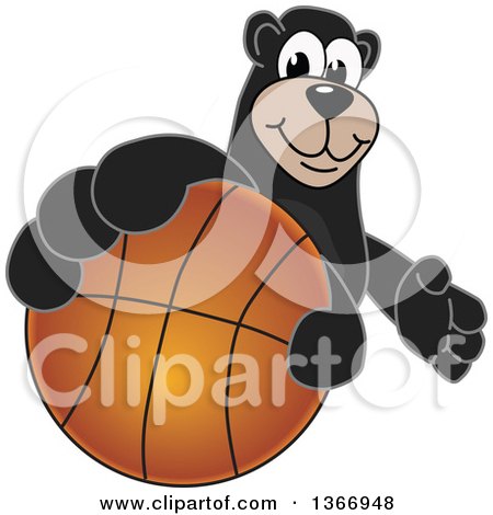 Clipart of a Black Bear School Mascot Character Grabbing a Basketball - Royalty Free Vector Illustration by Toons4Biz