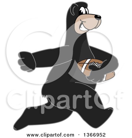Clipart of a Black Bear School Mascot Character Running with an American Football - Royalty Free Vector Illustration by Toons4Biz