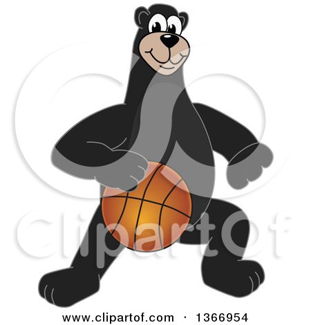 Clipart of a Black Bear School Mascot Character Dribbling a Basketball - Royalty Free Vector Illustration by Mascot Junction