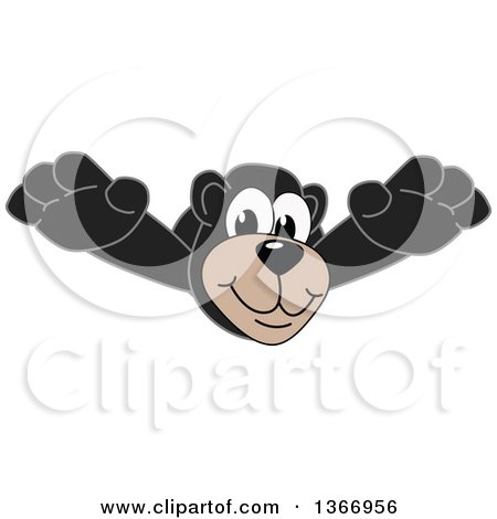 Clipart of a Black Bear School Mascot Character Leaping Outwards - Royalty Free Vector Illustration by Mascot Junction