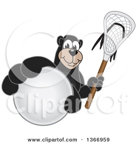 Clipart of a Black Bear School Mascot Character Grabbing a Ball and Holding a Lacrosse Stick - Royalty Free Vector Illustration by Toons4Biz