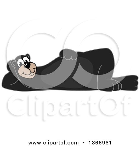 Clipart of a Black Bear School Mascot Character Resting on His Side - Royalty Free Vector Illustration by Toons4Biz