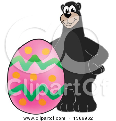 Clipart of a Black Bear School Mascot Character with an Easter Egg - Royalty Free Vector Illustration by Toons4Biz