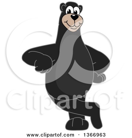 Clipart of a Black Bear School Mascot Character Leaning - Royalty Free Vector Illustration by Mascot Junction