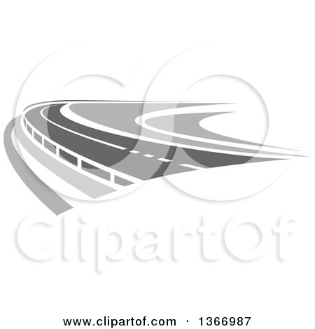 Clipart of a Graysacle Curving Two Lane Road - Royalty Free Vector Illustration by Vector Tradition SM