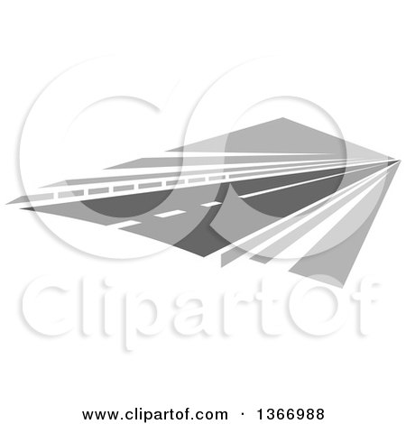 Clipart of a Grayscale Two Lane Straightaway Highway Road - Royalty Free Vector Illustration by Vector Tradition SM