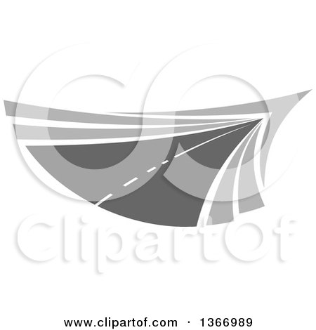 Clipart of a Grayscale Two Lane Straightaway Highway Road - Royalty Free Vector Illustration by Vector Tradition SM