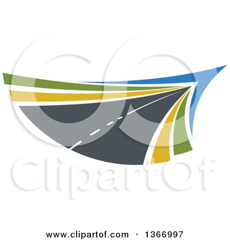Clipart of a Two Lane Straightaway Highway Road - Royalty Free Vector Illustration by Vector Tradition SM