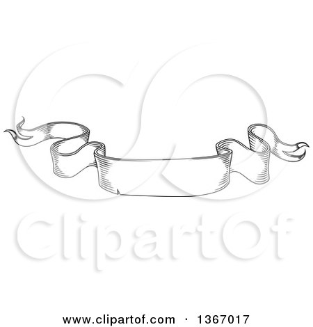 Clipart of a Vintage Black and White Engraved Styled Blank Ribbon Banner - Royalty Free Vector Illustration by Vector Tradition SM