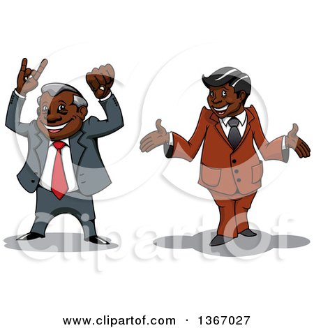Clipart of Cartoon Happy Black Business Man Cheering and Shrugging - Royalty Free Vector Illustration by Vector Tradition SM