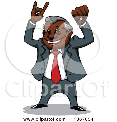 Clipart of a Cartoon Happy Black Businessman Cheering - Royalty Free Vector Illustration by Vector Tradition SM