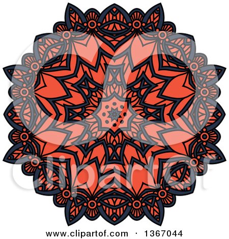 Clipart of a Navy Blue and Salmon Pink Kaleidoscope Flower - Royalty Free Vector Illustration by Vector Tradition SM