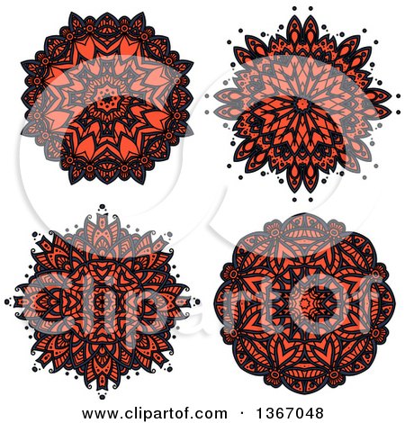 Clipart of Navy Blue and Salmon Pink Kaleidoscope Flowers - Royalty Free Vector Illustration by Vector Tradition SM