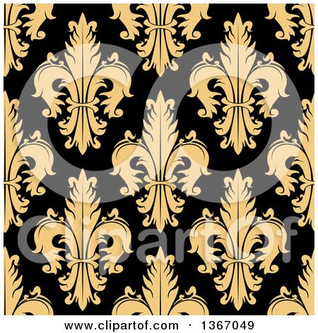 Clipart of a Seamless Pattern Background of Tan Fleur De Lis on Navy Black - Royalty Free Vector Illustration by Vector Tradition SM