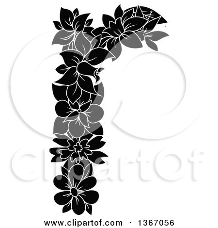 Clipart of a Black and White Floral Lowercase Alphabet Letter R - Royalty Free Vector Illustration by Vector Tradition SM