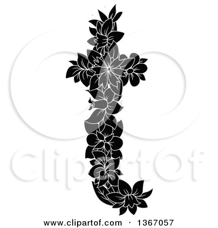 Clipart of a Black and White Floral Lowercase Alphabet Letter T - Royalty Free Vector Illustration by Vector Tradition SM