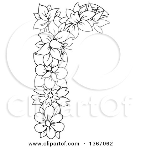 Clipart of a Black and White Outline Floral Lowercase Alphabet Letter R - Royalty Free Vector Illustration by Vector Tradition SM