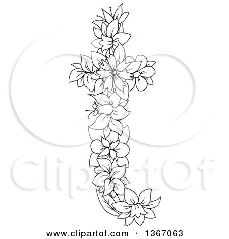 Clipart of a Black and White Lineart Floral Lowercase Alphabet Letter T - Royalty Free Vector Illustration by Vector Tradition SM