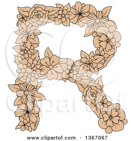 Clipart of a Tan Floral Uppercase Alphabet Letter R - Royalty Free Vector Illustration by Vector Tradition SM