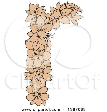 Clipart of a Tan Floral Lowercase Alphabet Letter R - Royalty Free Vector Illustration by Vector Tradition SM
